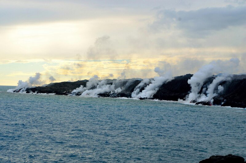 Lava Flowing into Ocean — Blue, Dramatic, Sunset