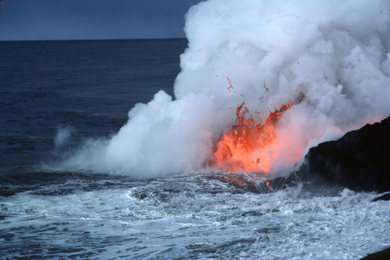 Lava Flowing into Ocean — Blue, Dramatic