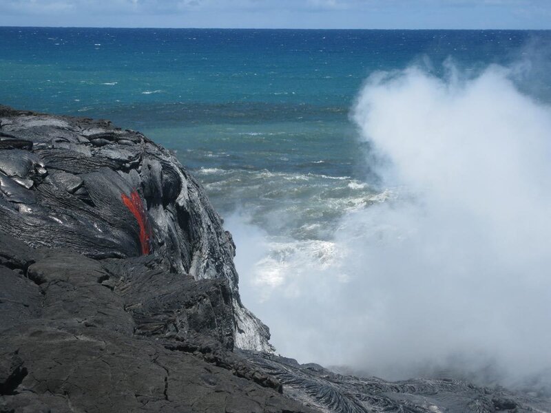 Lava Flowing into Ocean — Blue