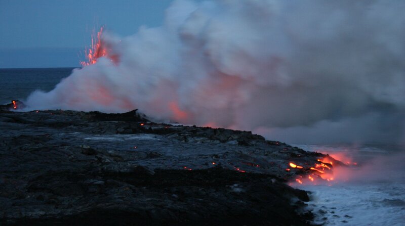 Lava Flowing into Ocean — Gray