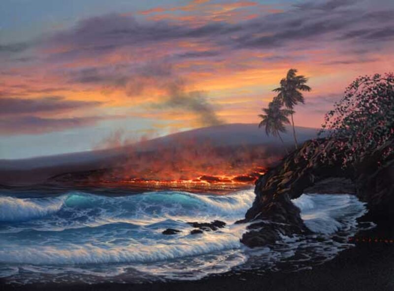 Lava Flowing into Ocean — Orange