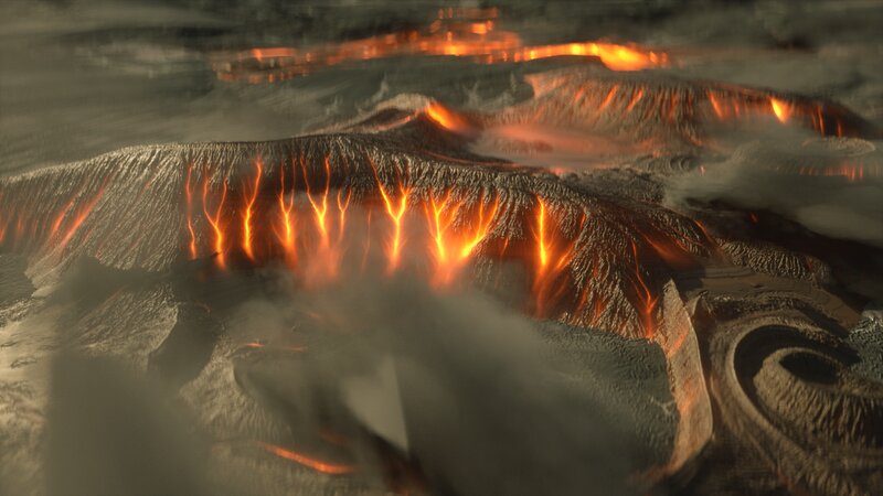 Lava Flows on Volcano