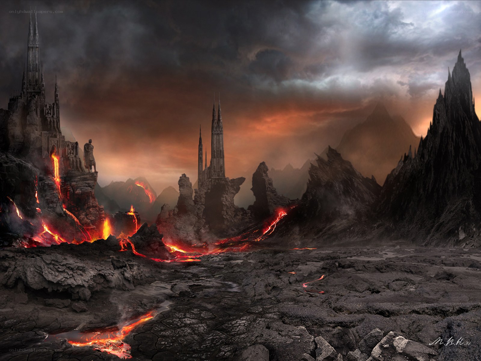 lava flows through ancient ruins