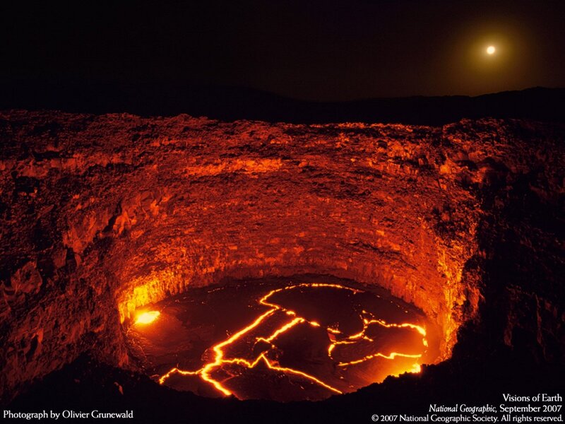 lava lake at night