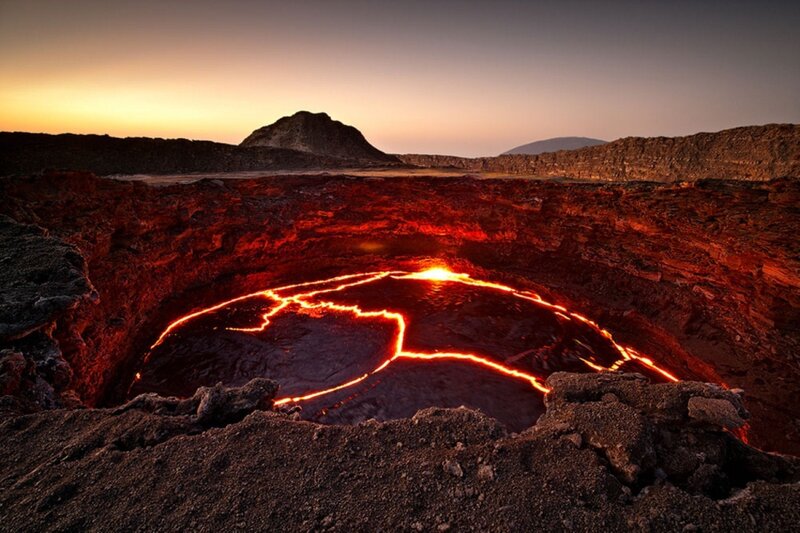 lava lake at sunset