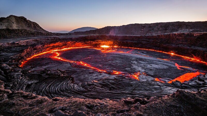 Lava Lake in Crater — Red, Dramatic, Sunset, Photograph
