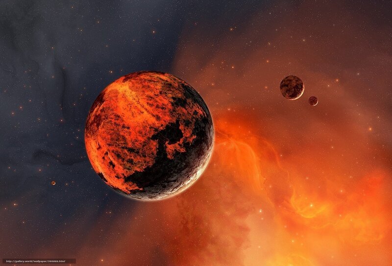 Lava Planet in Space — Orange, Dramatic, Digital Art, Planets