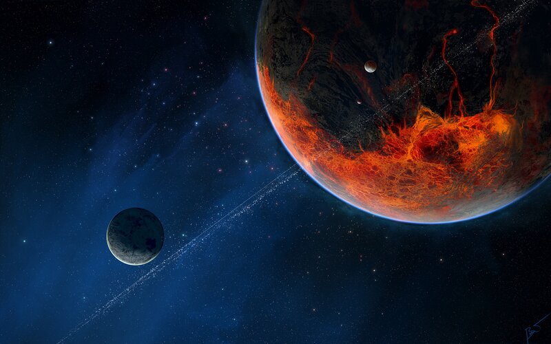 Lava Planet with Moons
