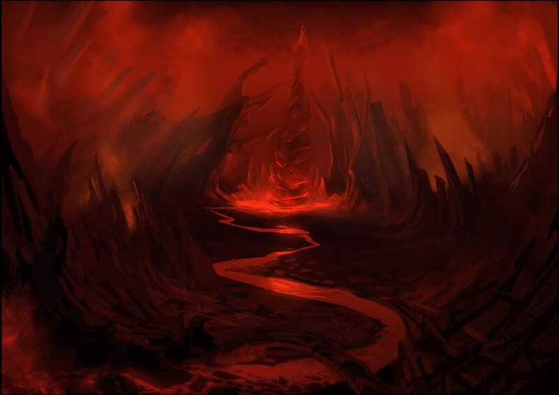 lava river in a volcanic canyon