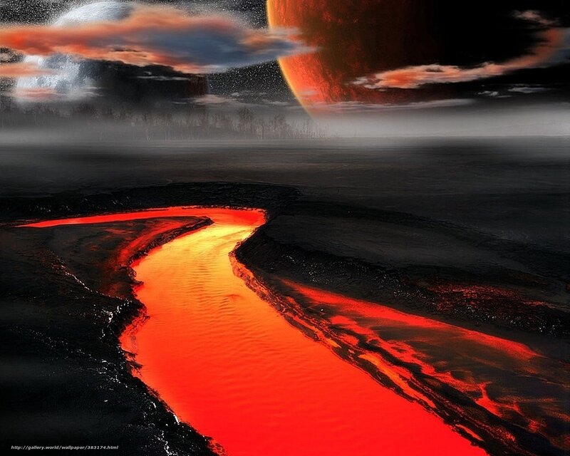 Lava river on alien planet