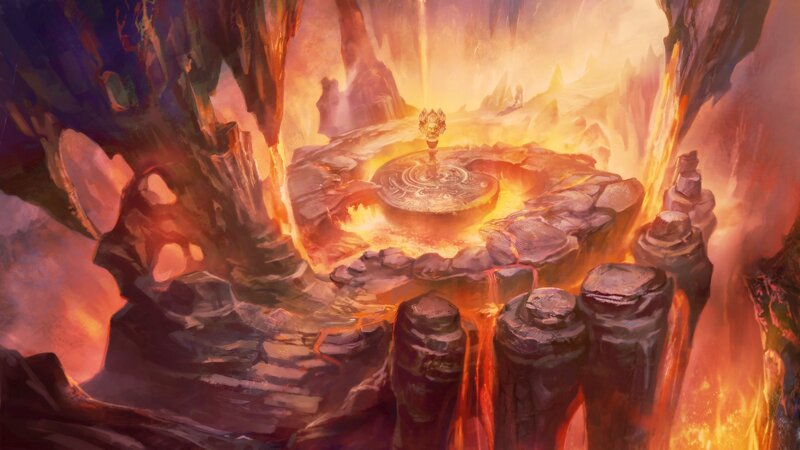 lava temple with central artifact