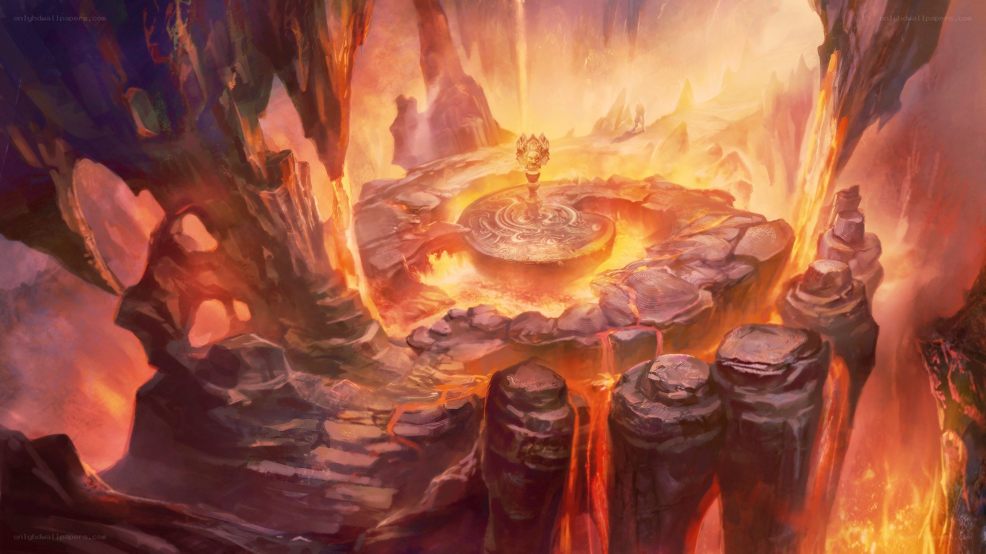 lava temple with central artifact