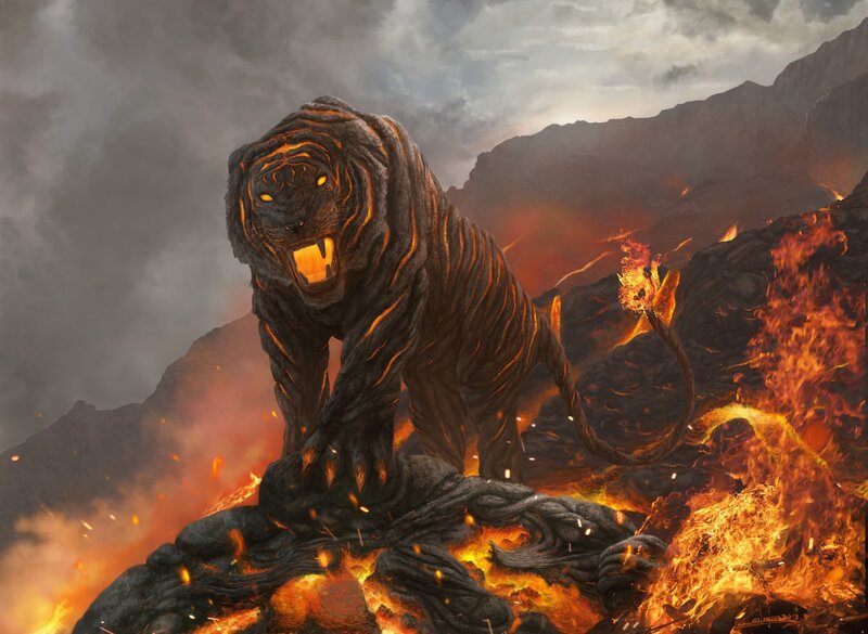 Lava Tiger on Volcano — Black