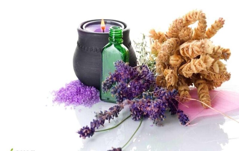 Lavender and Candle Arrangement — Purple, Calm