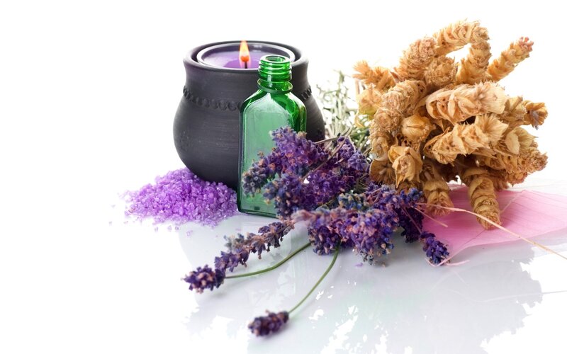 Lavender and Candle Arrangement — Purple