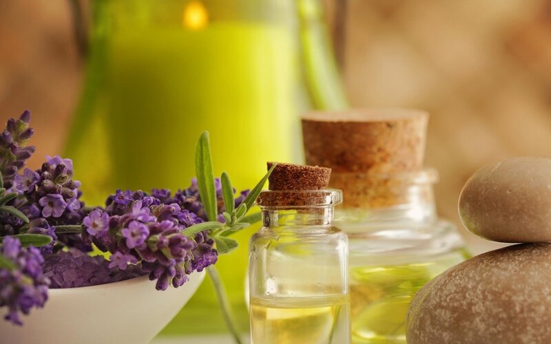 Lavender and Oil Bottles — Purple