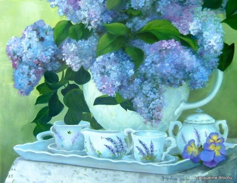 Lavender Bouquet and Tea Set — Purple