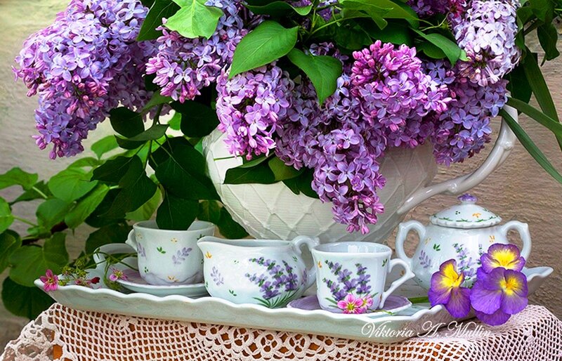 Lavender Bouquet and Tea Set