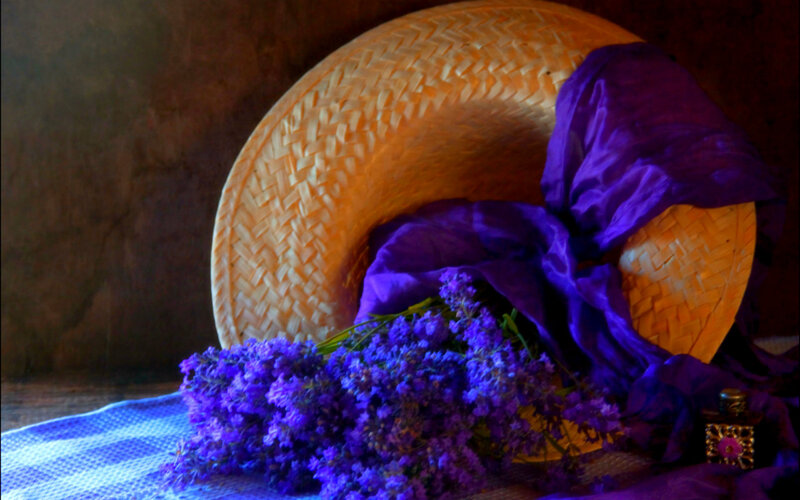 Lavender Bouquet in Hat