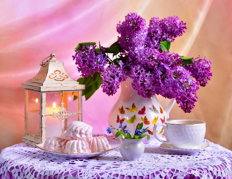 Lavender Bouquet on Table — Purple, Serene