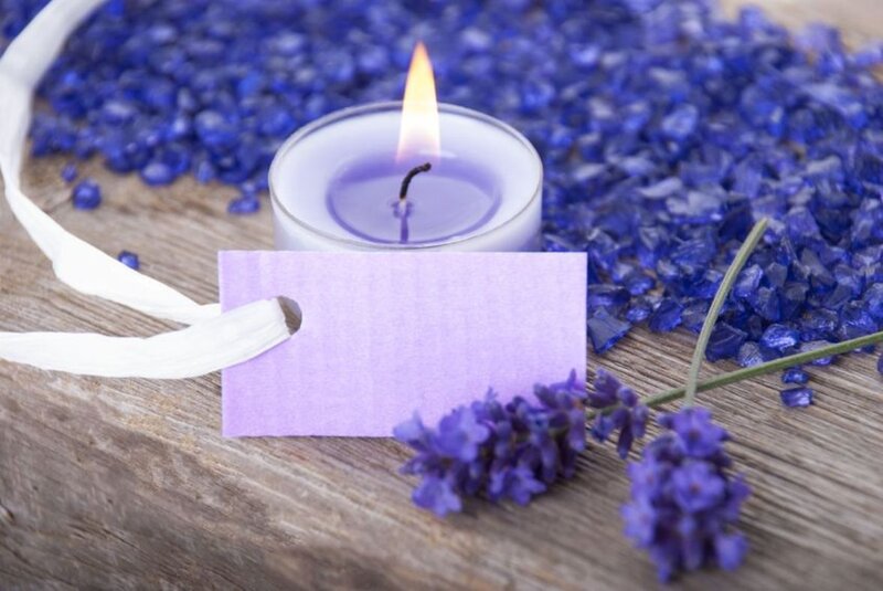 Lavender Candle on Wood — Purple, Calm
