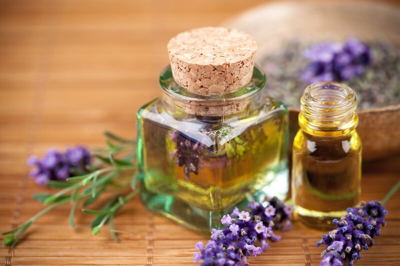 Lavender essential oil and flowers
