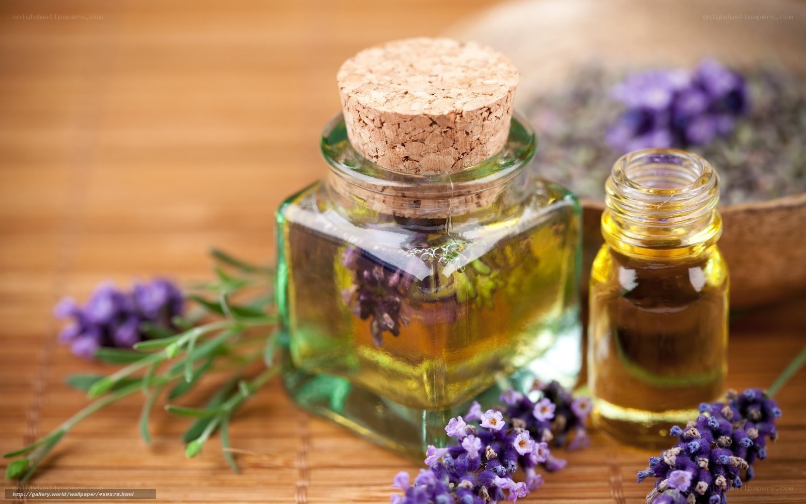 Lavender essential oil and flowers