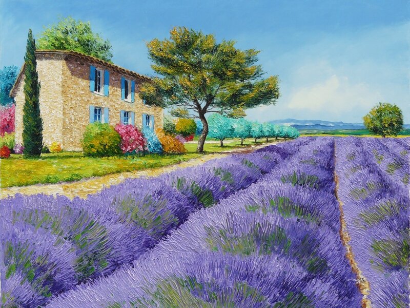 Lavender Field with Farmhouse — Purple