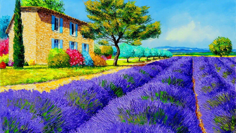 Lavender Fields and Farmhouse — Purple