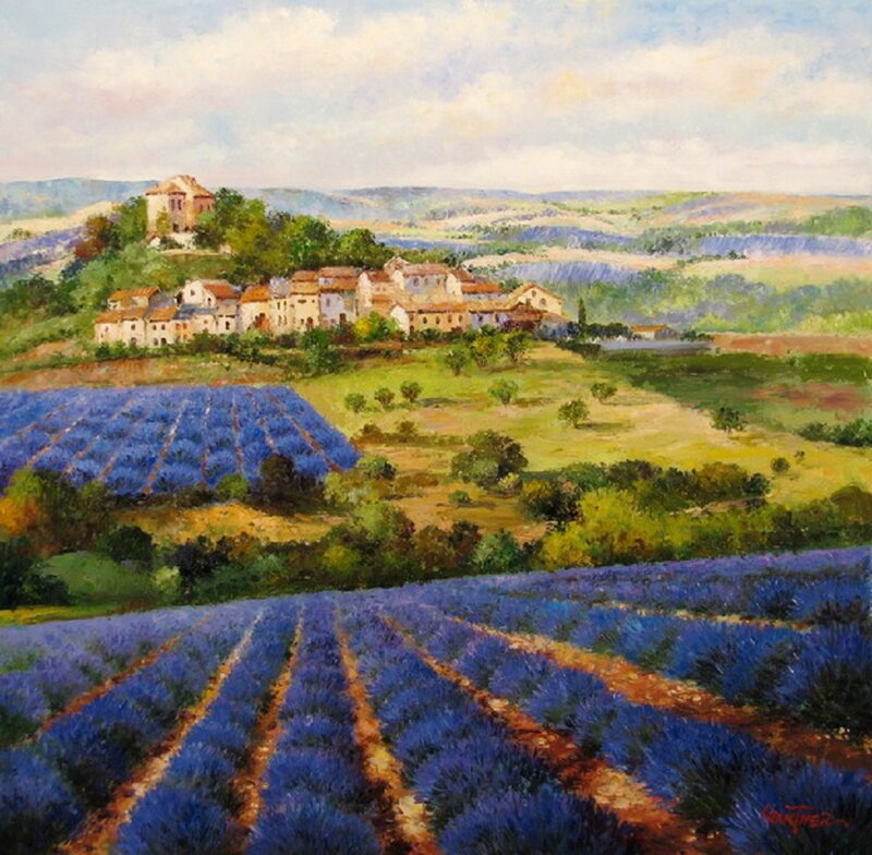Lavender Fields and Village — Blue