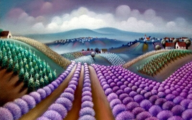 Lavender Fields Landscape — Purple