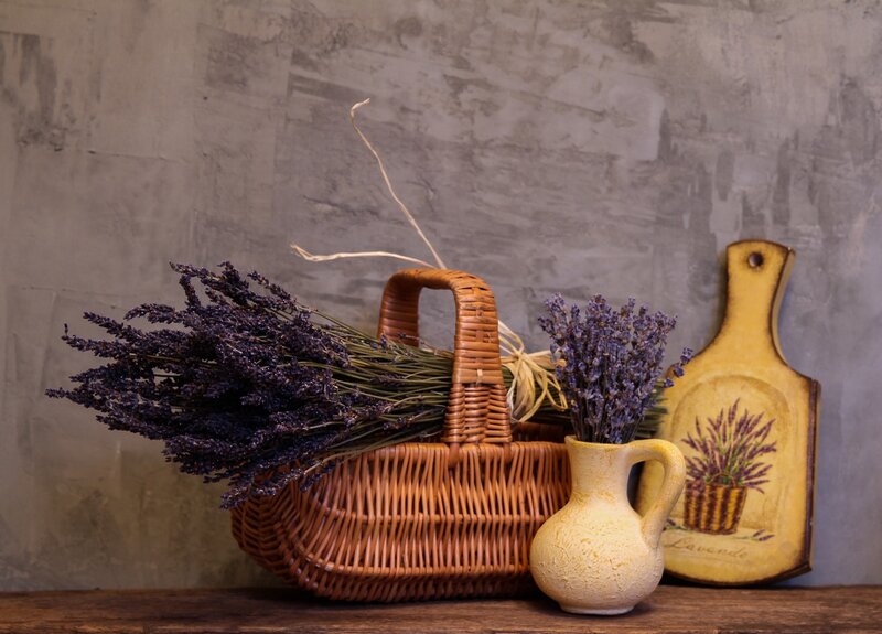 Lavender in Wicker Basket — Brown