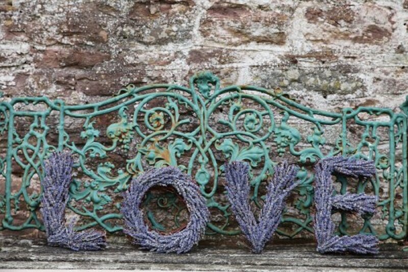 Lavender Letters on Bench