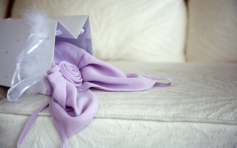 Lavender lingerie in gift bag