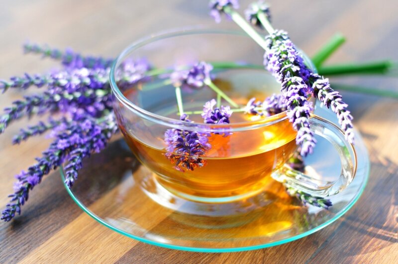 Lavender Tea in Glass Cup