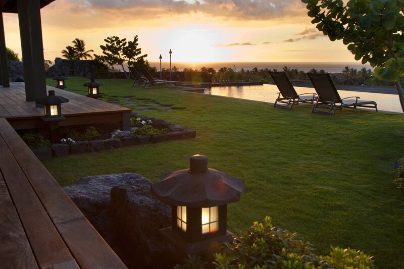 Lawn with Pool at Sunset