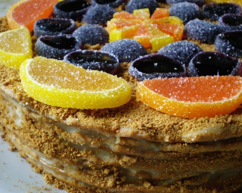 layered cake with candied fruit