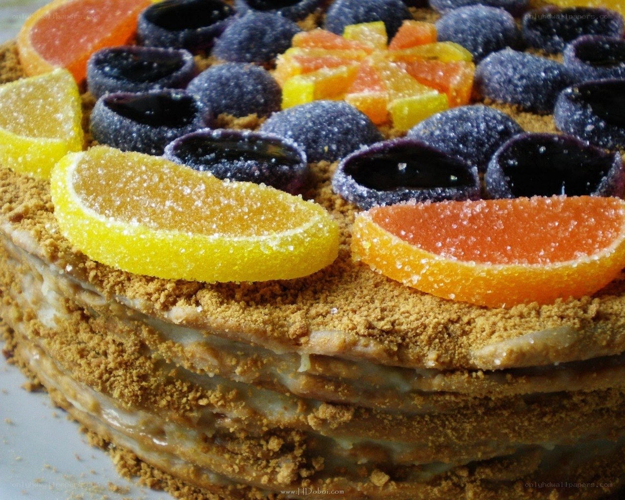layered cake with candied fruit