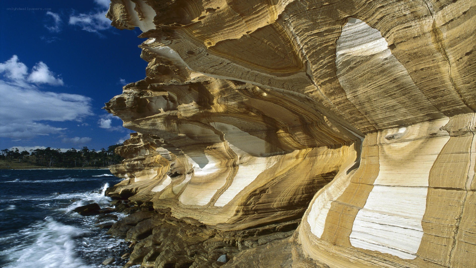 Layered coastal rock formations
