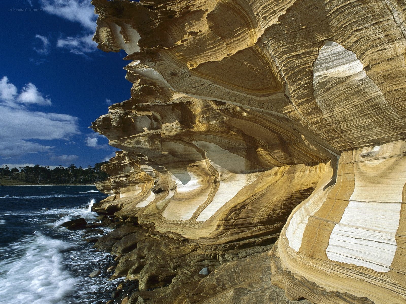 Layered coastal rock formations