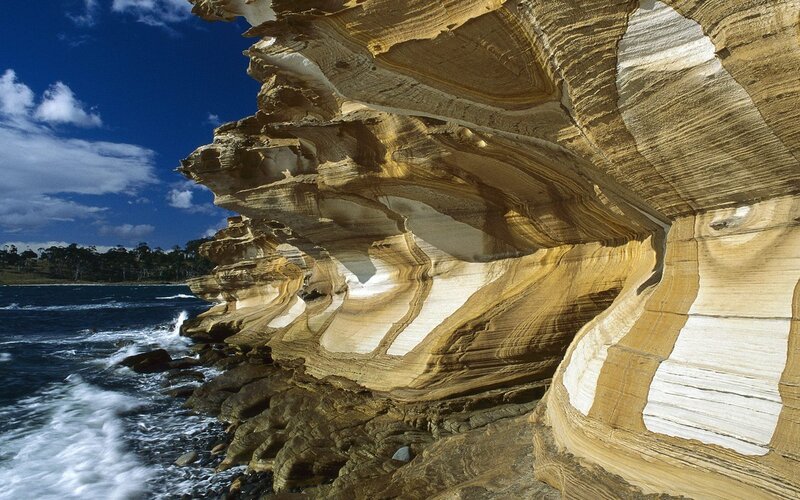 Layered coastal rock formations