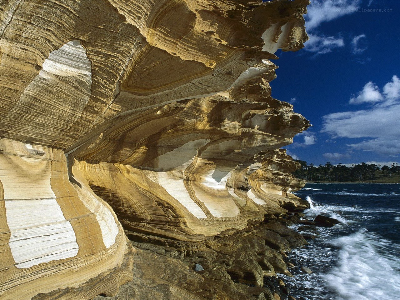 Layered coastal rock formations
