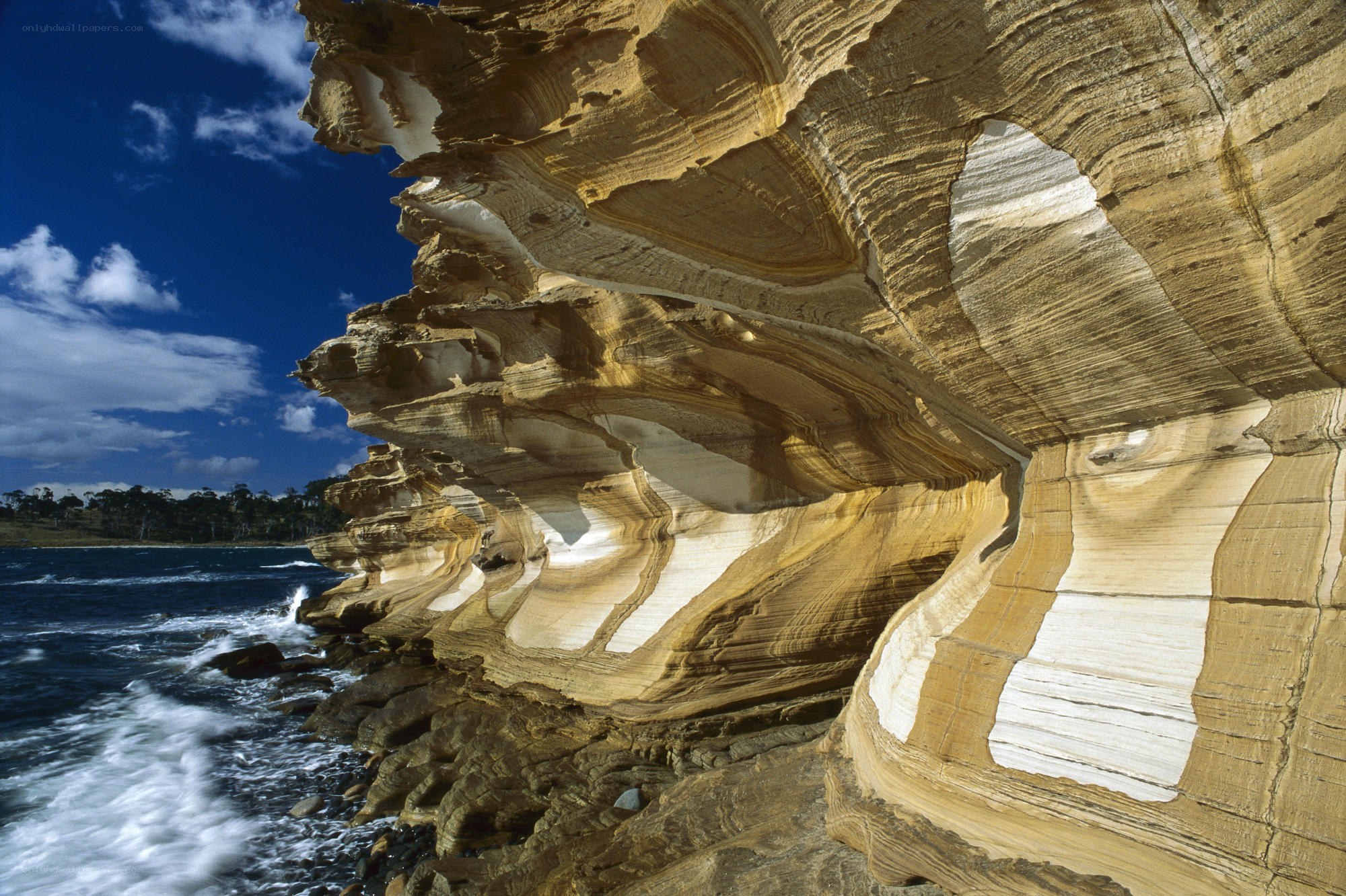 Layered coastal rock formations