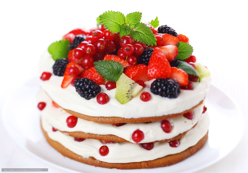 Layered Fruit Cake — White, Fresh, Photograph