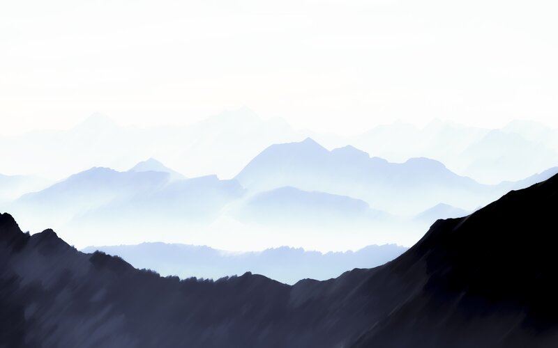 Layered Mountain Ranges — Blue, Serene, Digital Art