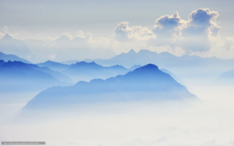 Layered Mountain Ranges — Blue, Serene, Morning, Photograph, Clouds, Fog