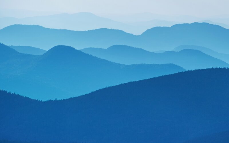 Layered Mountain Ranges — Blue, Serene, Morning, Photograph, Hills, Forests
