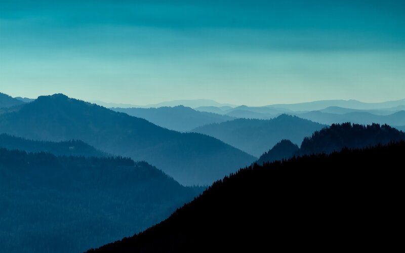 Layered Mountain Ranges — Blue, Serene, Morning, Photograph, Hills