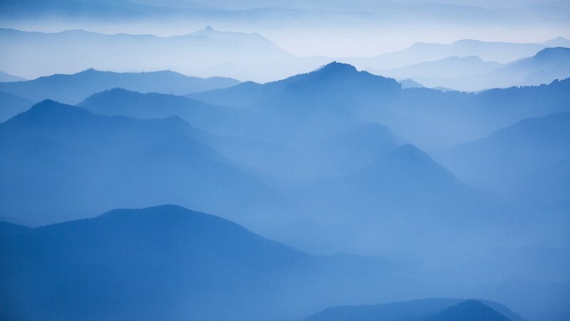 Layered Mountain Ranges — Blue, Serene, Photograph, Haze