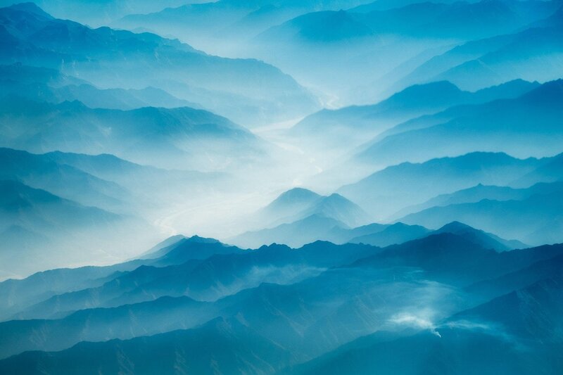 Layered Mountain Ranges — Blue, Serene, Photograph, Mountains